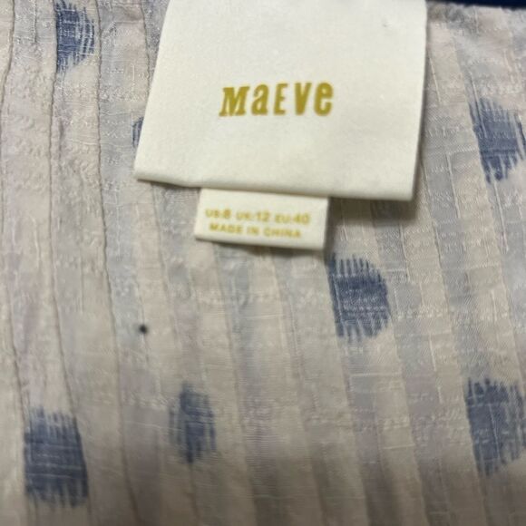 Anthropologie Maeve Saona Polka Dot Tank Pleat Swing Tan Blue medium 8 - Picture 9 of 14